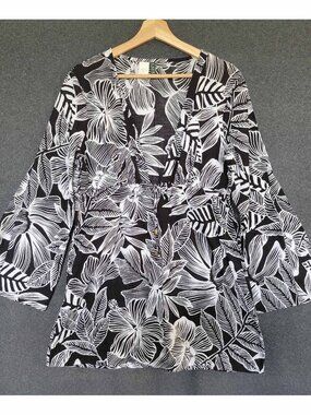 Lauren Ralph Lauren Hibiscus Palm Print Swim Cover Up Tunic Women’s L Beach Top
